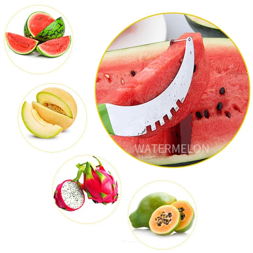 Non-Slip Handle Stainless Steel Melon Cutter, Safe Fruit Cutting Tool