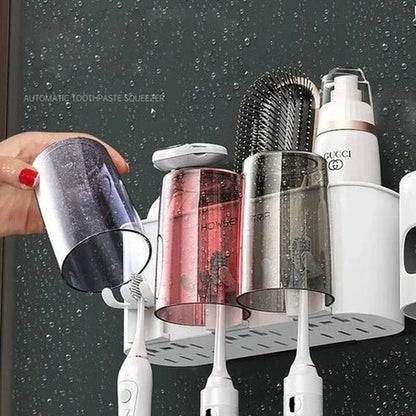 No-Drill Toothbrush Holder with Mouthwash Cup & Toothpaste Dispenser