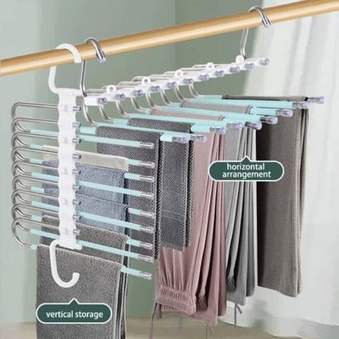 Upgrade Pants Hangers Stainless Steel Multifunctional Wardrobe Trouser Rack Non Slip Storage Shelf Space Saving Closet Organizer