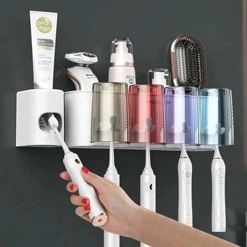 No-Drill Toothbrush Holder with Mouthwash Cup & Toothpaste Dispenser