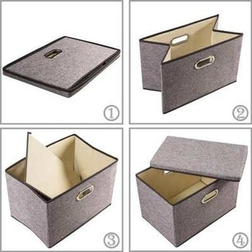 Linen Foldable Storage Boxes with Lid - Large Collapsible Organizer Bins