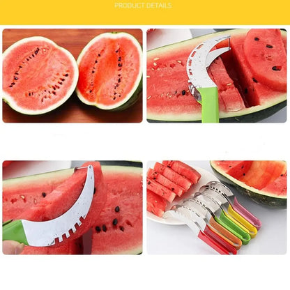 Non-Slip Handle Stainless Steel Melon Cutter, Safe Fruit Cutting Tool