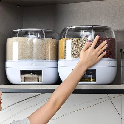 360° Rotating Rice Storage Container with 6 Compartments