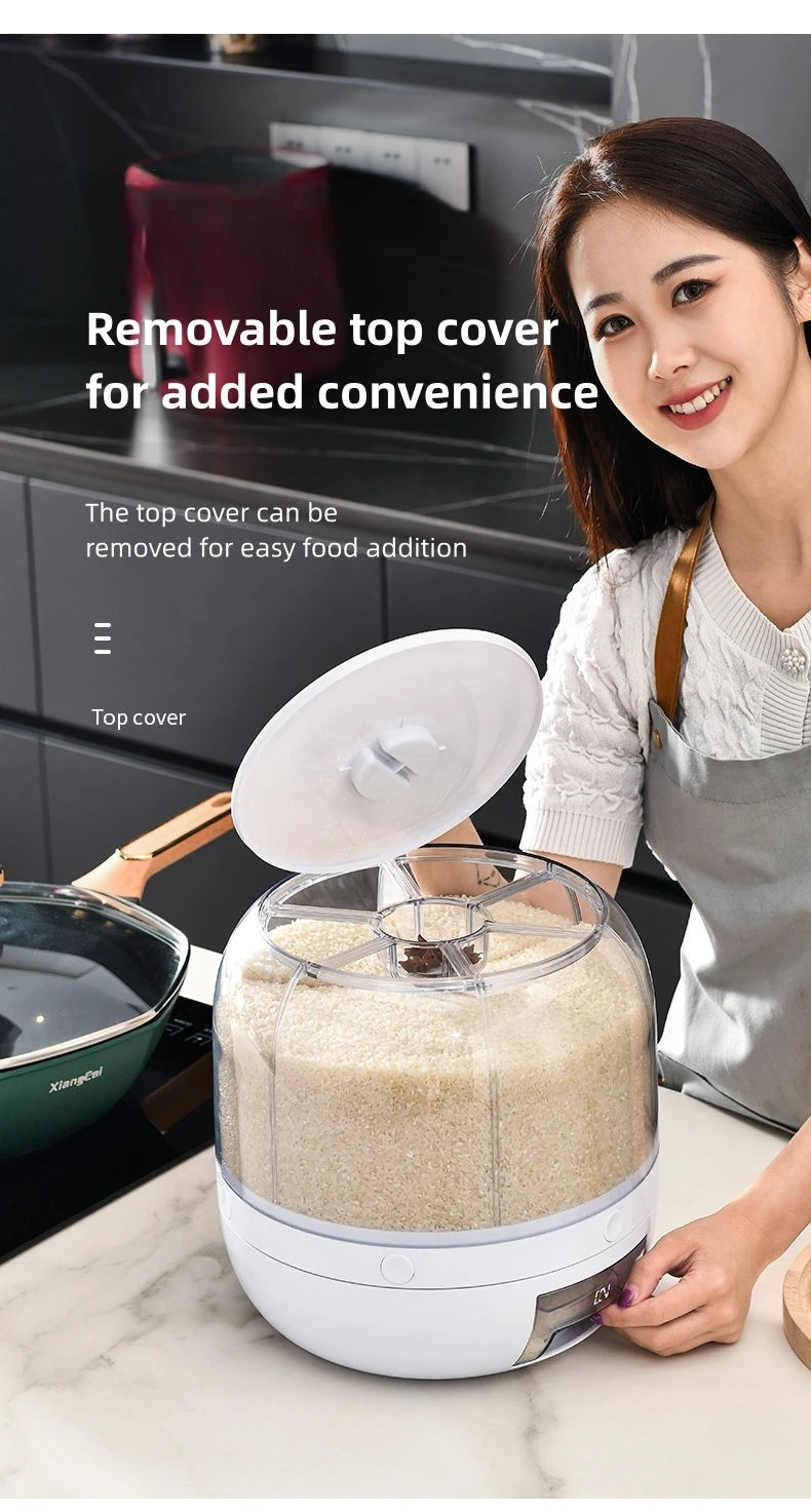 360° Rotating Rice Storage Container with 6 Compartments