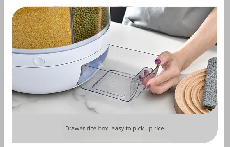 360° Rotating Rice Storage Container with 6 Compartments