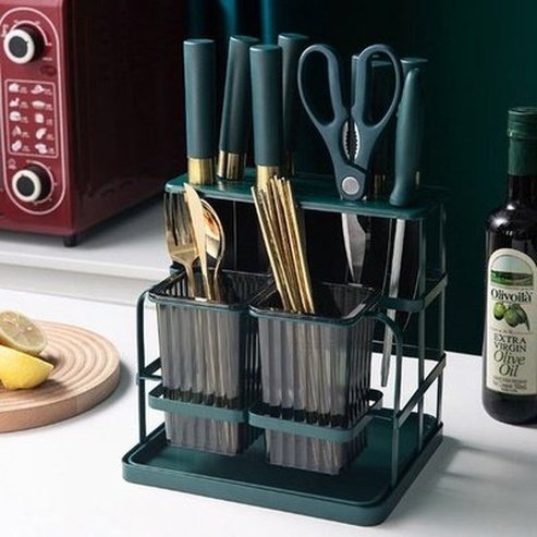 2 in 1 Multi-functional Kitchen Metal Knife Holder with Cutlery Storage Box Sink Holder Spoons and Forks Organizer. Kitchen Organizers: Knife Blocks & Holders.