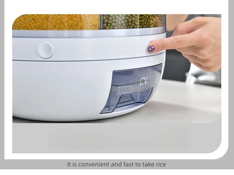 360° Rotating Rice Storage Container with 6 Compartments