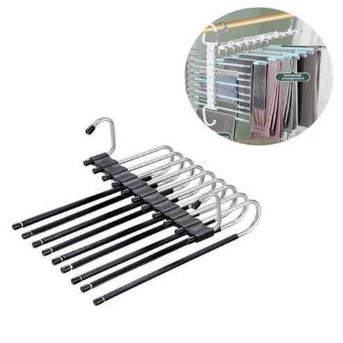 Upgrade Pants Hangers Stainless Steel Multifunctional Wardrobe Trouser Rack Non Slip Storage Shelf Space Saving Closet Organizer