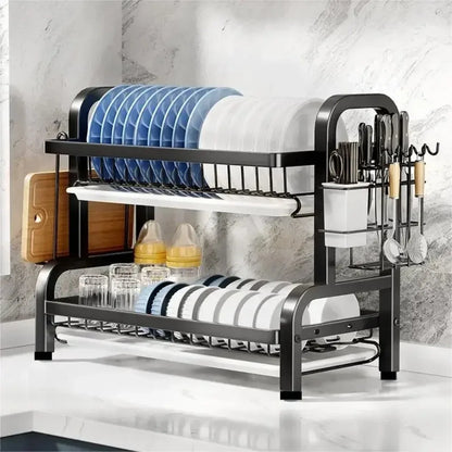 2-Tier Dish Rack with Utensil Holder