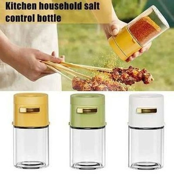 Quantitative salt shaker with push button dispenser