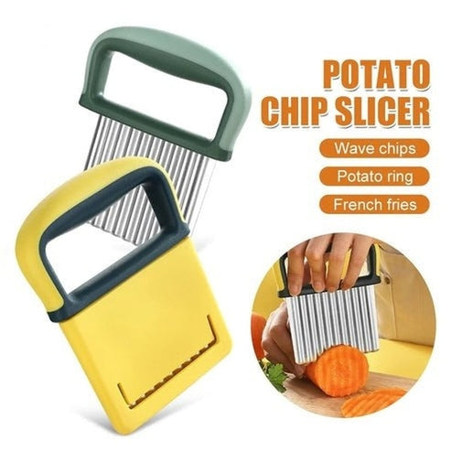 Stainless Steel Crinkle Cut Slicer - Wavy Potato, Vegetable &amp; Fruit Cutter