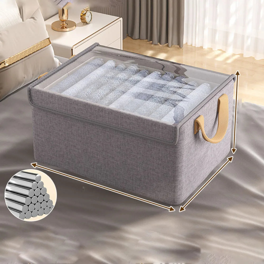 Folding Clothes Storage Box with Metal Frame for Wardrobe Organization