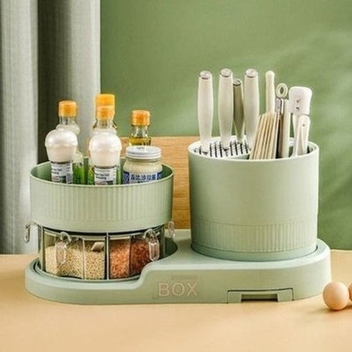 Double Storage Plate Seasoning Rack Rotary Knife Holder 