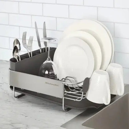 Satin Gray Stainless Steel Wrap Compact Dish Rack