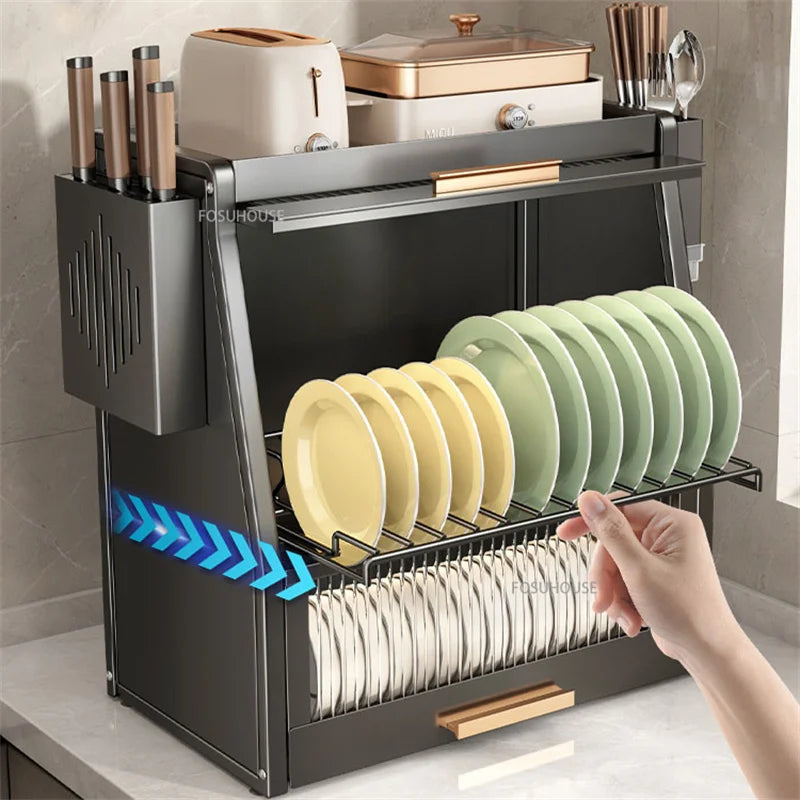 Dustproof Kitchen Cabinet with Dish Rack