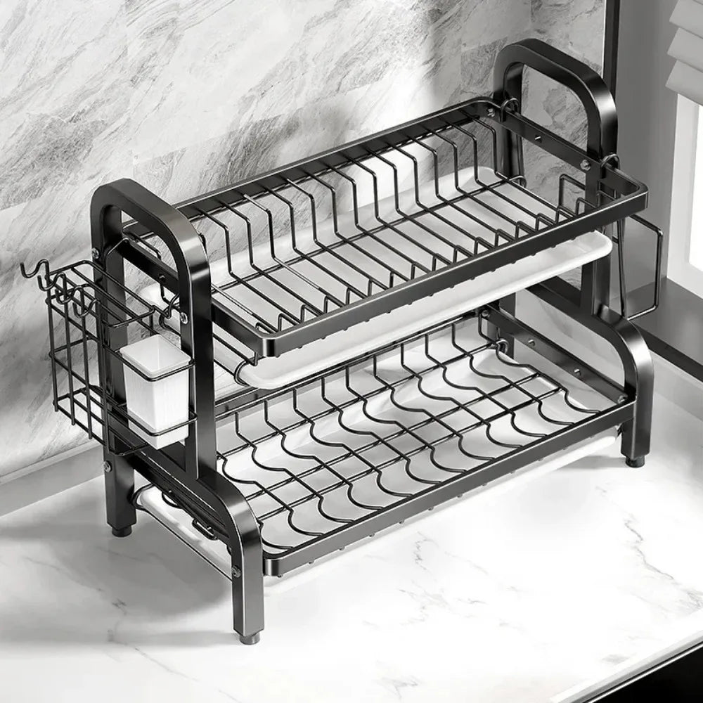 2-Tier Dish Rack with Utensil Holder