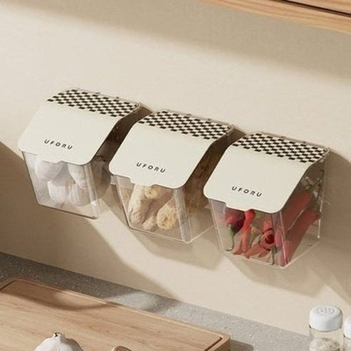 Wall Mount Spice Organizer, Storage Basket, Punch-Free Kitchen Preservation Storage. Spice Storage Box, Kitchen Condiment Organizer, Wall-Mounted Without Drilling. 