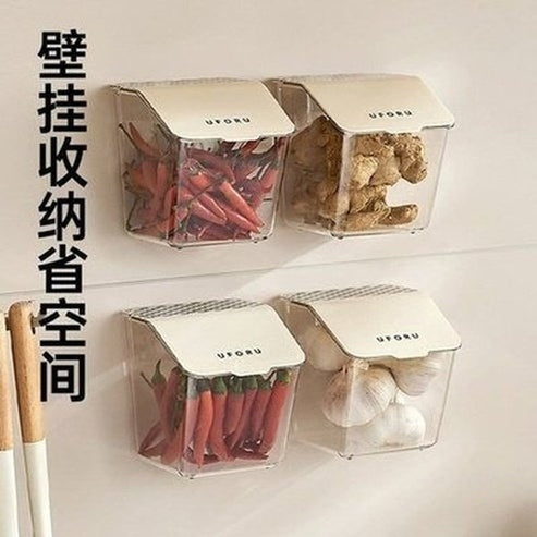 Wall Mount Spice Organizer, Storage Basket, Punch-Free Kitchen Preservation Storage. Spice Storage Box, Kitchen Condiment Organizer, Wall-Mounted Without Drilling. 