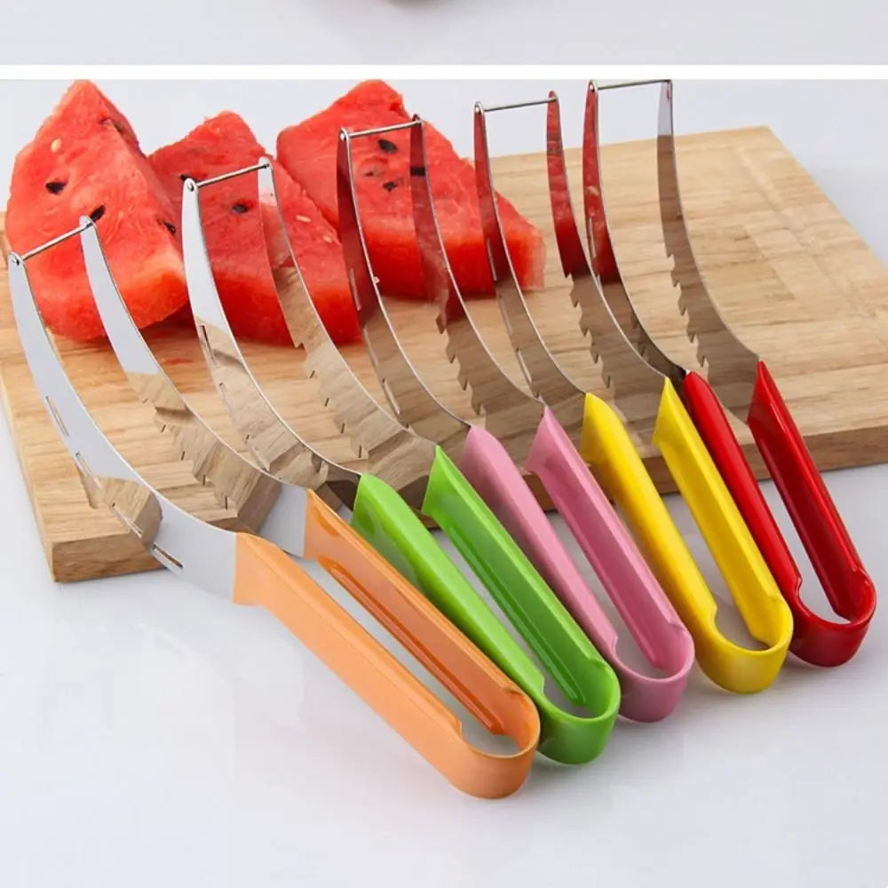 Non-Slip Handle Stainless Steel Melon Cutter, Safe Fruit Cutting Tool