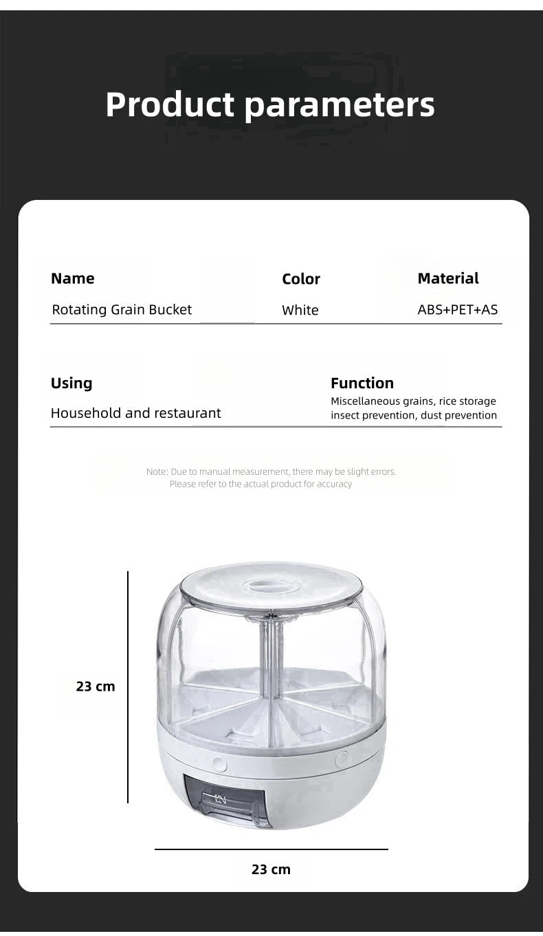 360° Rotating Rice Storage Container with 6 Compartments