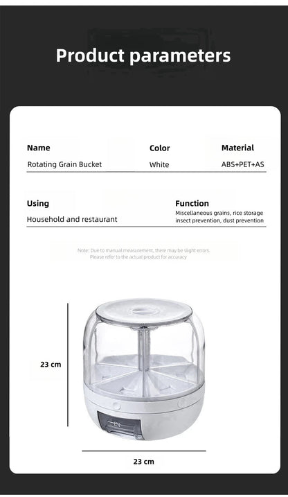 360° Rotating Rice Storage Container with 6 Compartments