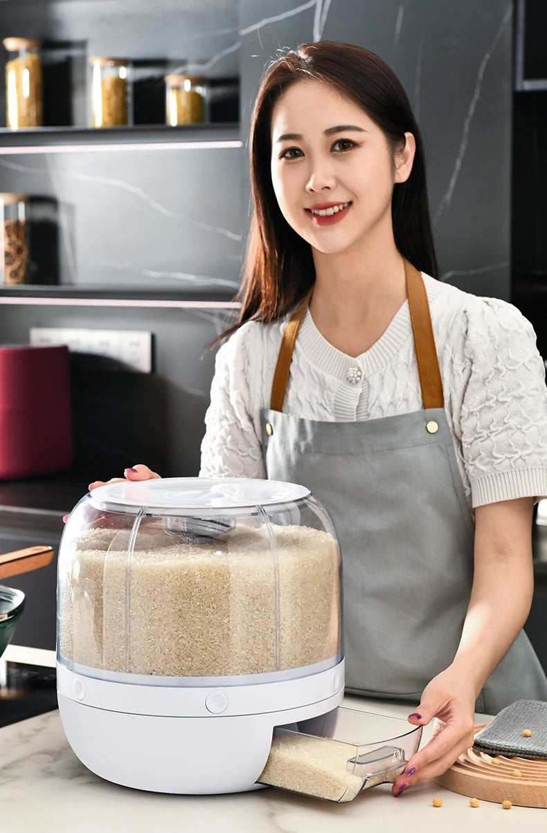 360° Rotating Rice Storage Container with 6 Compartments