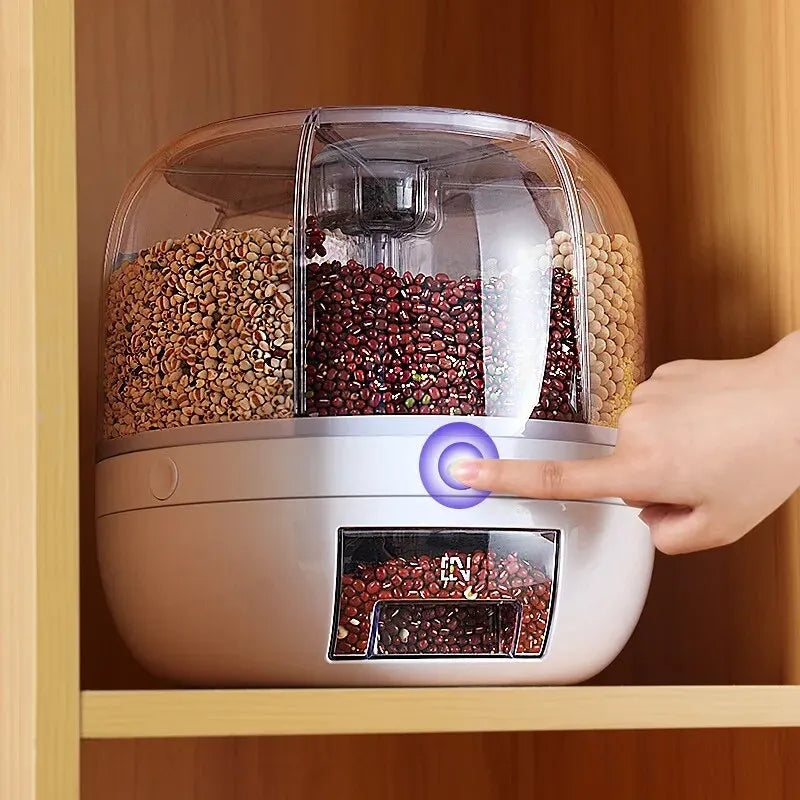 360° Rotating Rice Storage Container with 6 Compartments