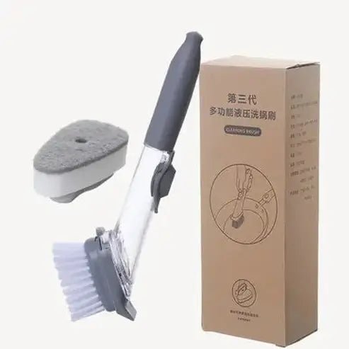 Scrub brush with self-dispensing soap tank