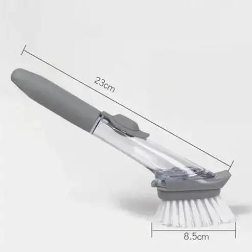 Scrub brush with self-dispensing soap tank