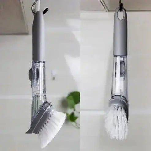 Scrub brush with self-dispensing soap tank