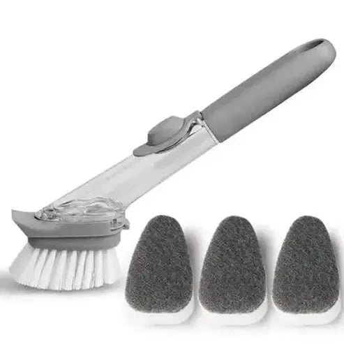 Scrub brush with self-dispensing soap tank