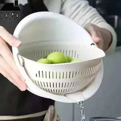 Kitchen Silicone Double Drain Basket Bowl