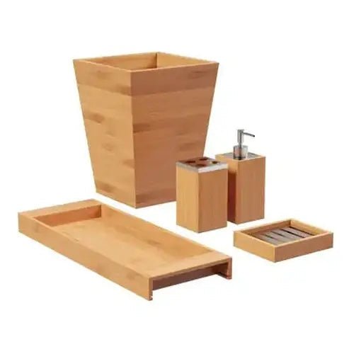 Bamboo Bliss: 5-Piece Natural Wood Bath Set