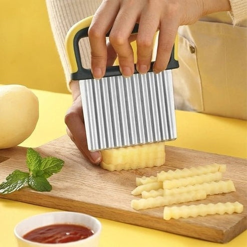 Stainless Steel Crinkle Cut Slicer - Wavy Potato, Vegetable &amp; Fruit Cutter