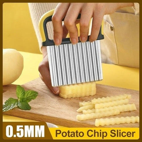 Stainless Steel Crinkle Cut Slicer - Wavy Potato, Vegetable &amp; Fruit Cutter