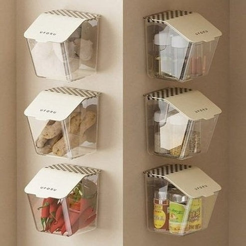 Wall Mount Spice Organizer, Storage Basket, Punch-Free Kitchen Preservation Storage. Spice Storage Box, Kitchen Condiment Organizer, Wall-Mounted Without Drilling. 