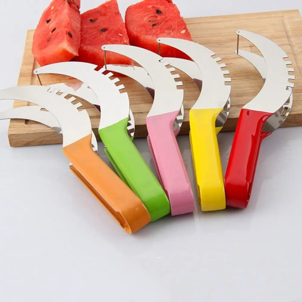 Non-Slip Handle Stainless Steel Melon Cutter, Safe Fruit Cutting Tool