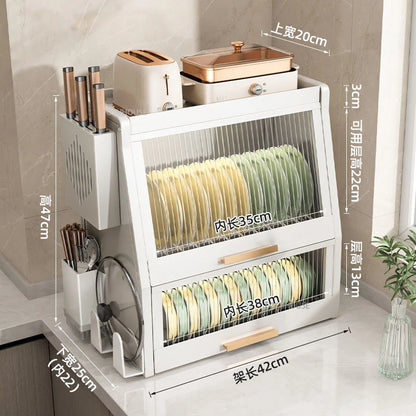 Dustproof Kitchen Cabinet with Dish Rack