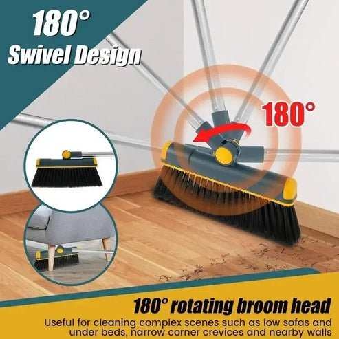 Foldable Broom and Dustpan Set | Upright with 180° Rotation