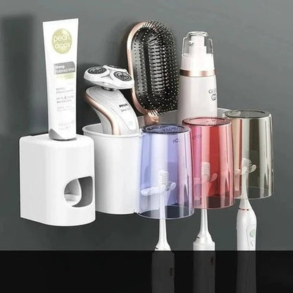 No-Drill Toothbrush Holder with Mouthwash Cup & Toothpaste Dispenser