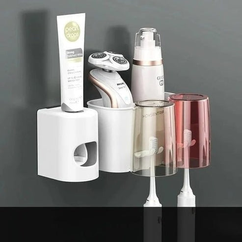 No-Drill Toothbrush Holder with Mouthwash Cup & Toothpaste Dispenser