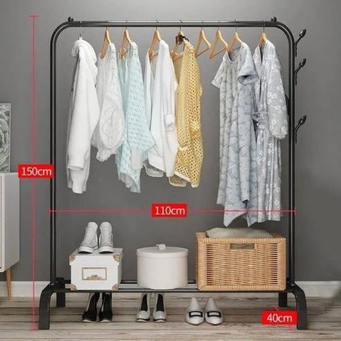 Modern Metal Coat Rack with Shoe Storage | Multifunctional Entryway Organizer for Clothes &amp; Accessories