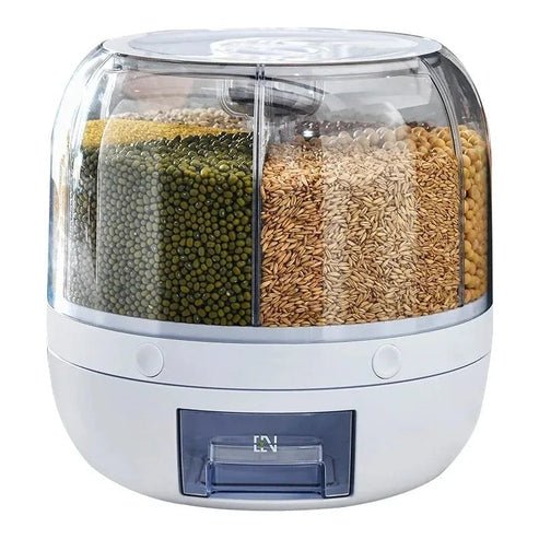 360° Rotating Rice Storage Container with 6 Compartments