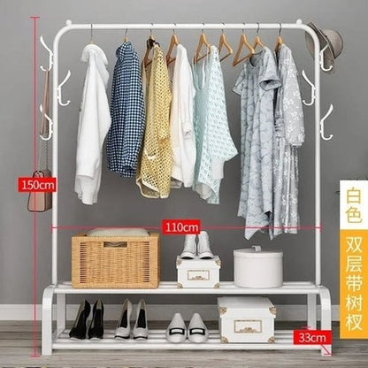 Modern Metal Coat Rack with Shoe Storage | Multifunctional Entryway Organizer for Clothes &amp; Accessories