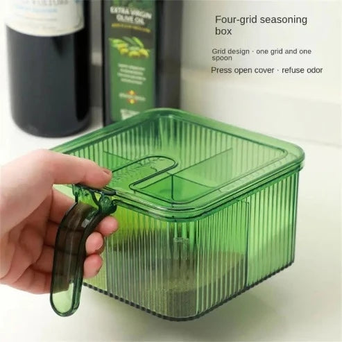 Spice Organizer: 4-Compartment Box with Clear Lid