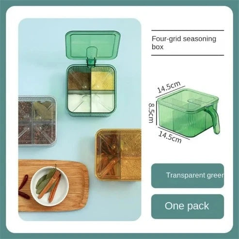 Spice Organizer: 4-Compartment Box with Clear Lid