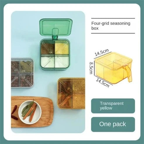 Spice Organizer: 4-Compartment Box with Clear Lid