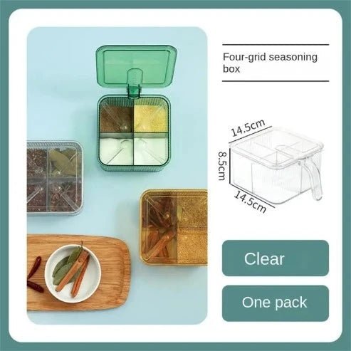 Spice Organizer: 4-Compartment Box with Clear Lid