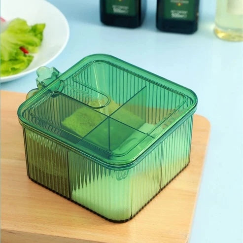 Spice Organizer: 4-Compartment Box with Clear Lid