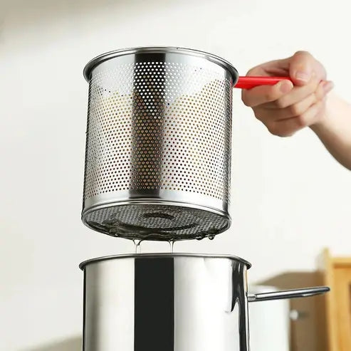 Stainless Steel Frying Pot with Strainer and Basket Clip